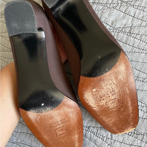 Stuart Weitzman Brown Satin SquareToe Pumps Size 10 - Picture 10 of 11